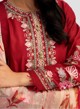 Grace Z-(S1253) - Stitched Embroidered 3pc Lawn Dress With Printed Munar Dupatta.